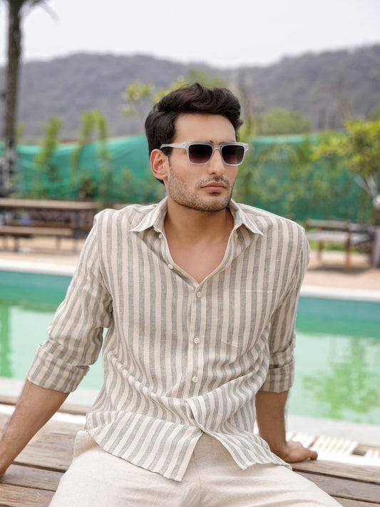 Sage Green Stripes Linen Cotton Shirt