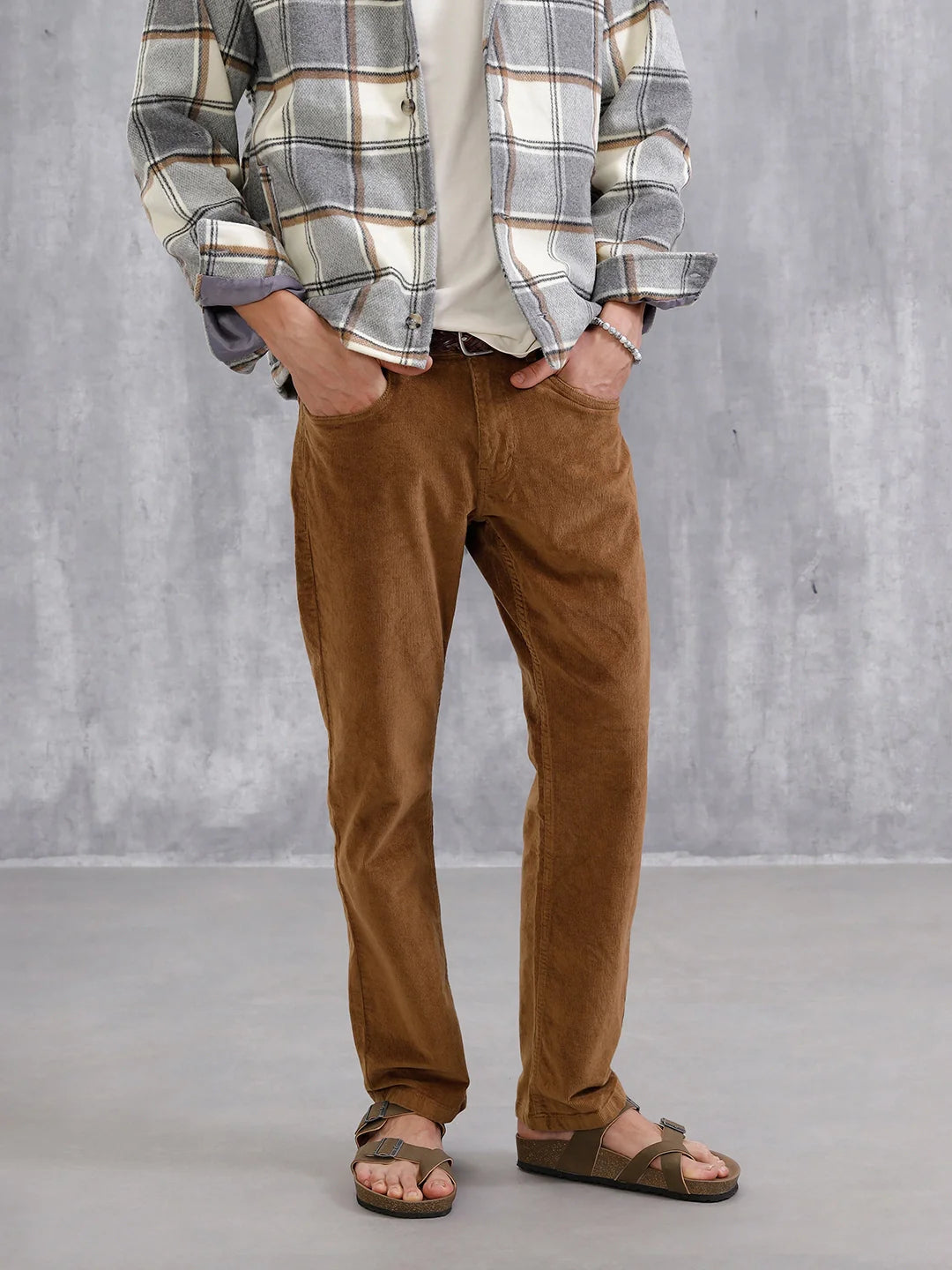 Corduroy Straight Fit Trousers | Khakhi