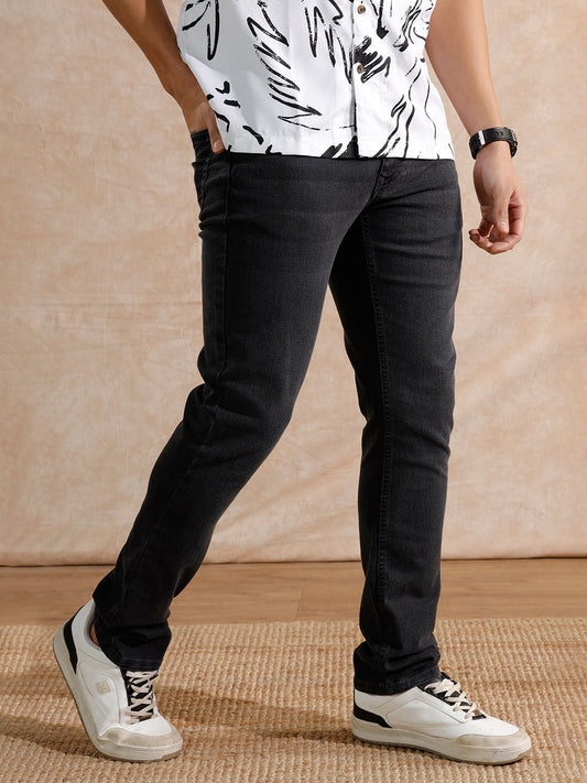 Casual Heavy Fade Straight Fit Jeans | Dark Grey