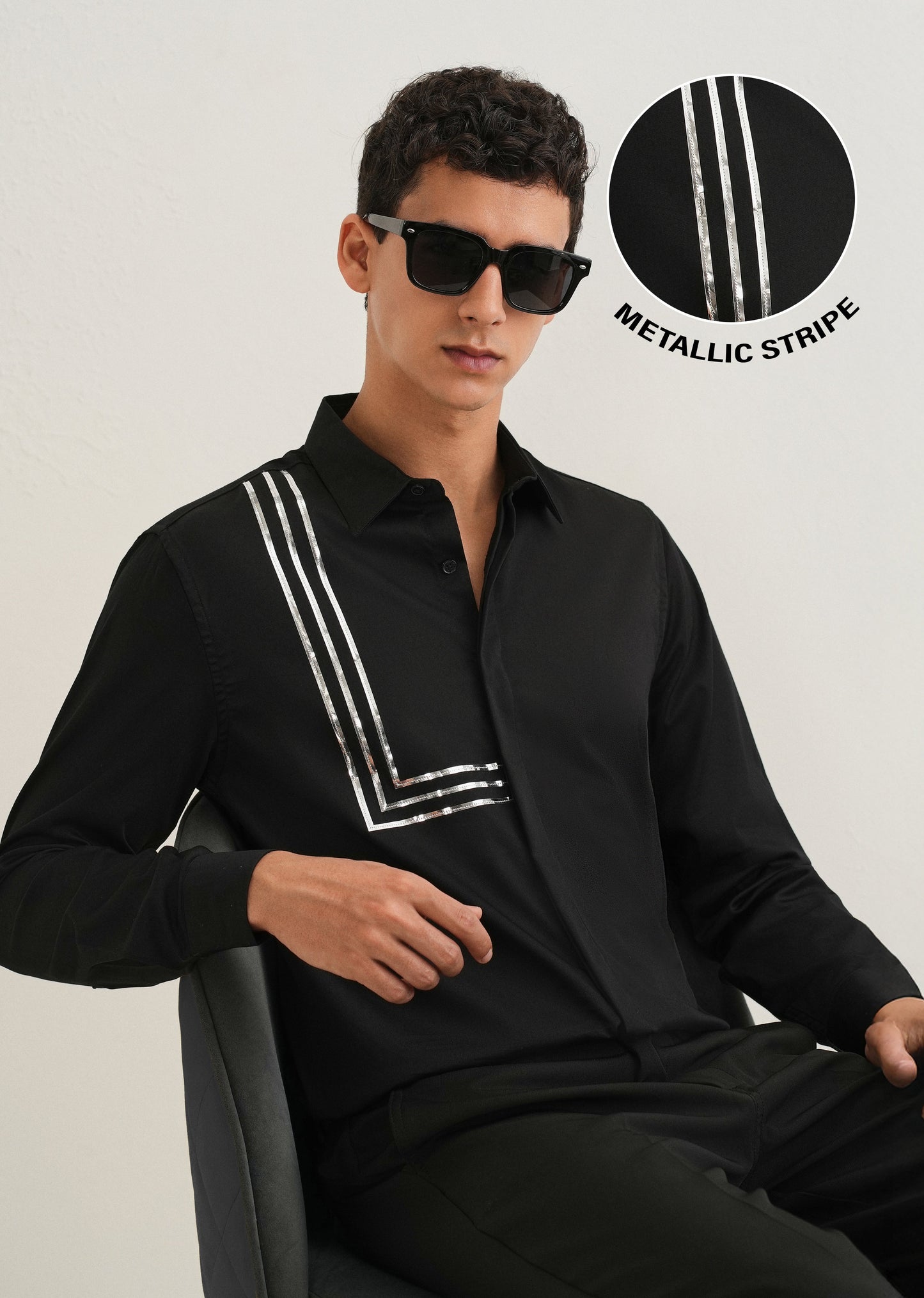Black Metallic Stripe Designer Shirt