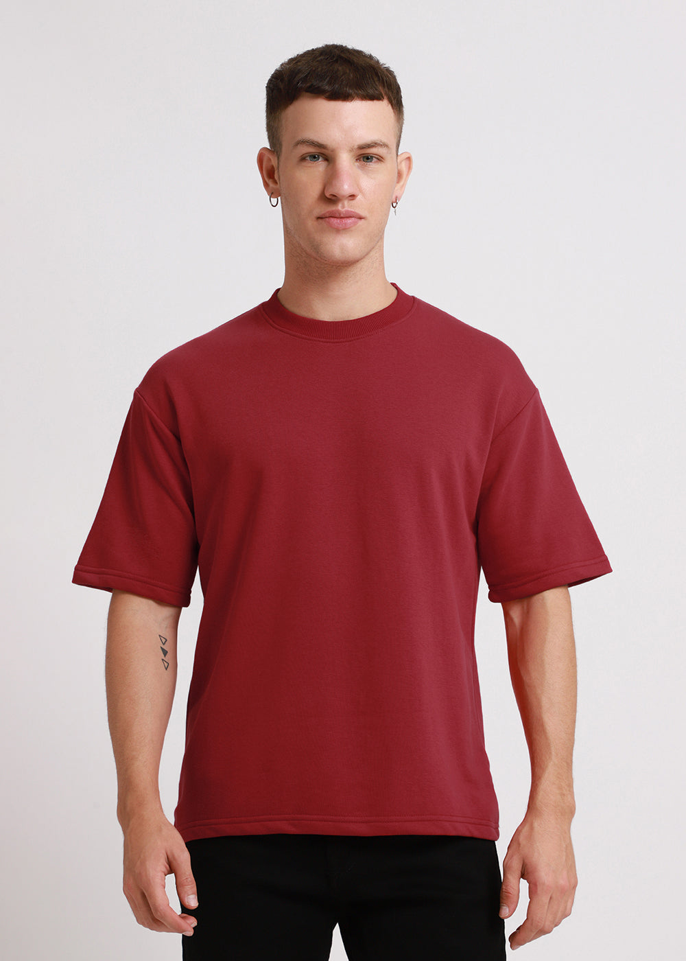 Crimson Red Plain Oversized Basic T-shirt