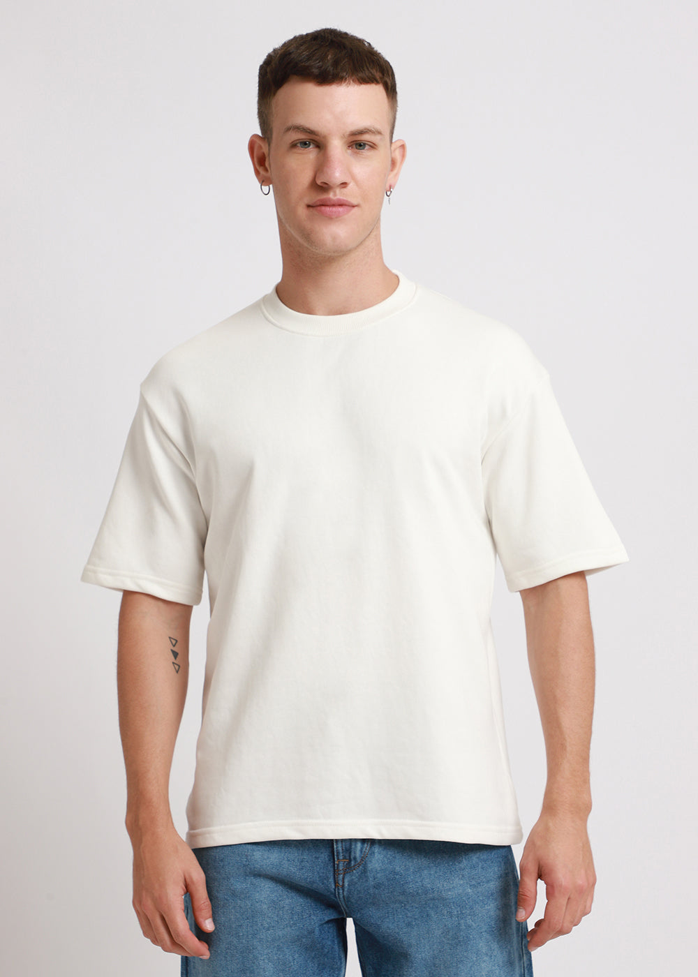 Merino White Plain Oversized Basic T-shirt