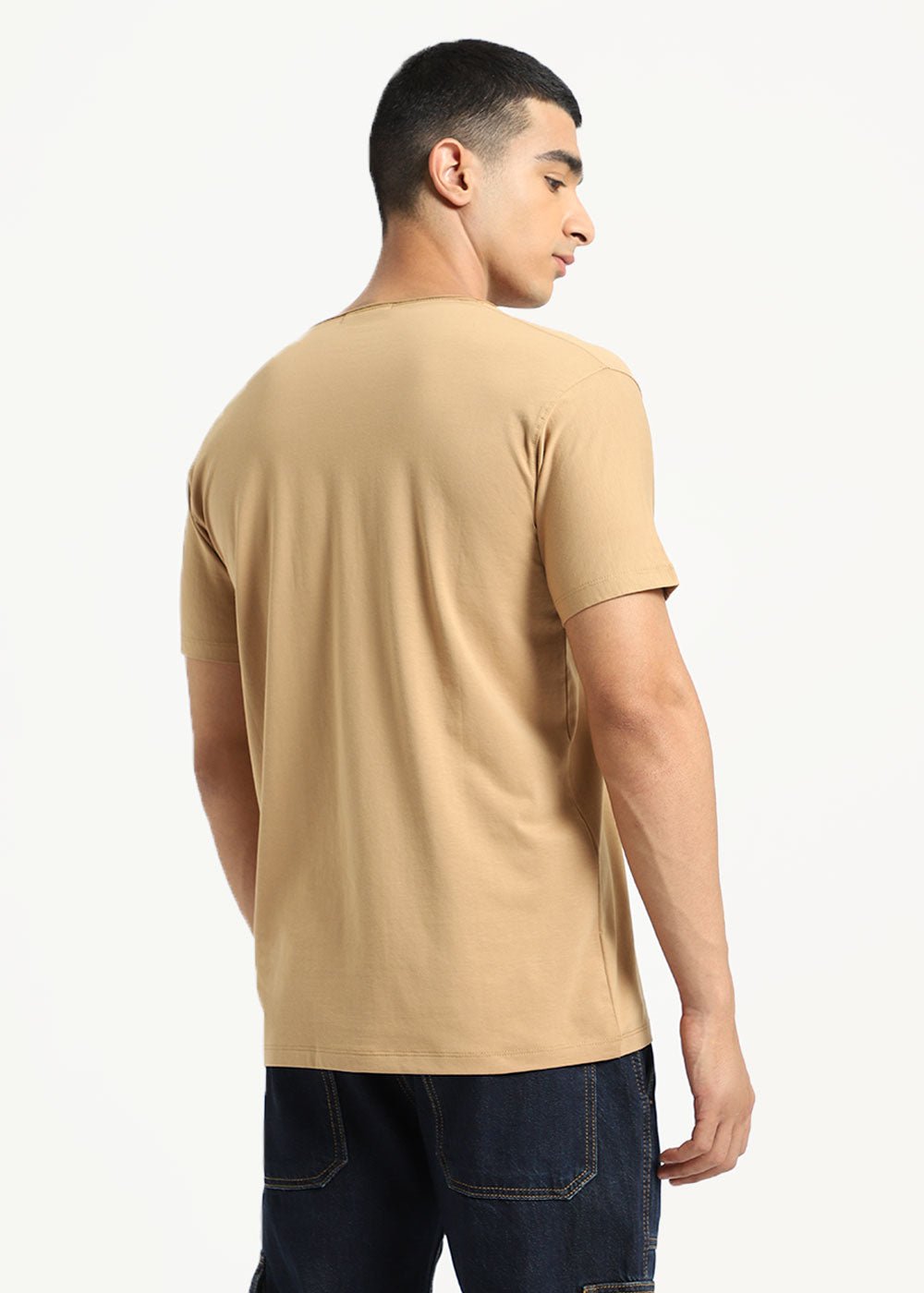 Beige Plain Crew neck T-shirt