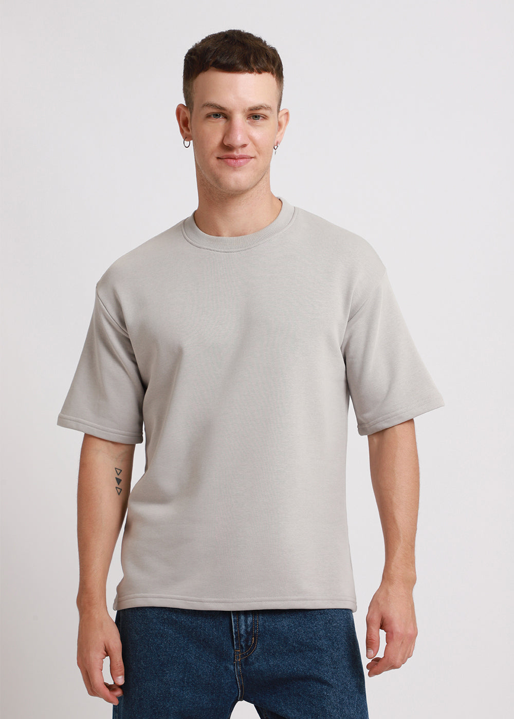 Pale Gray Plain Oversized Basic T-shirt