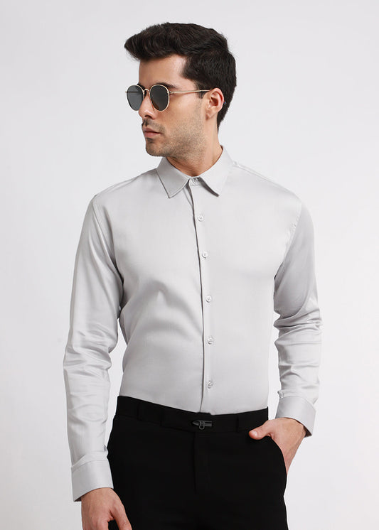 Cool Gray Plain Satin Shirt