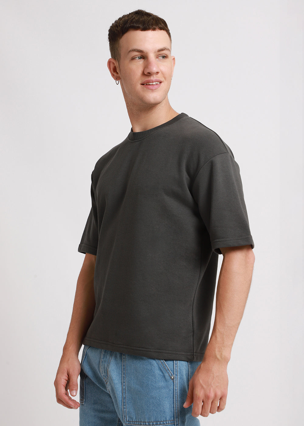 Shadow Gray Plain Oversized Basic T-shirt