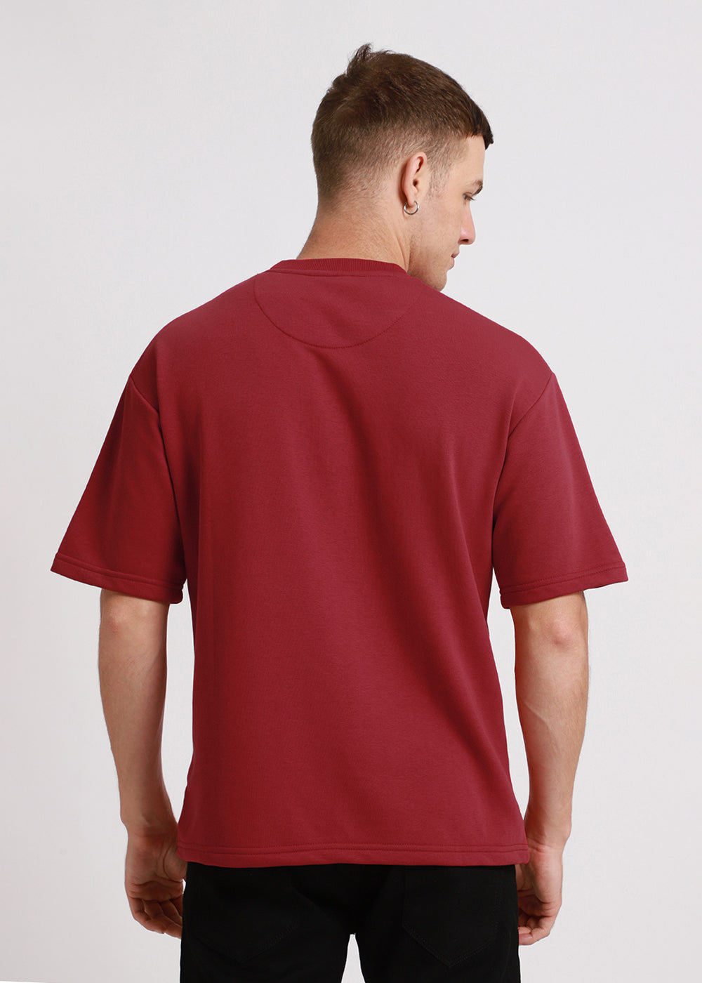 Crimson Red Plain Oversized Basic T-shirt