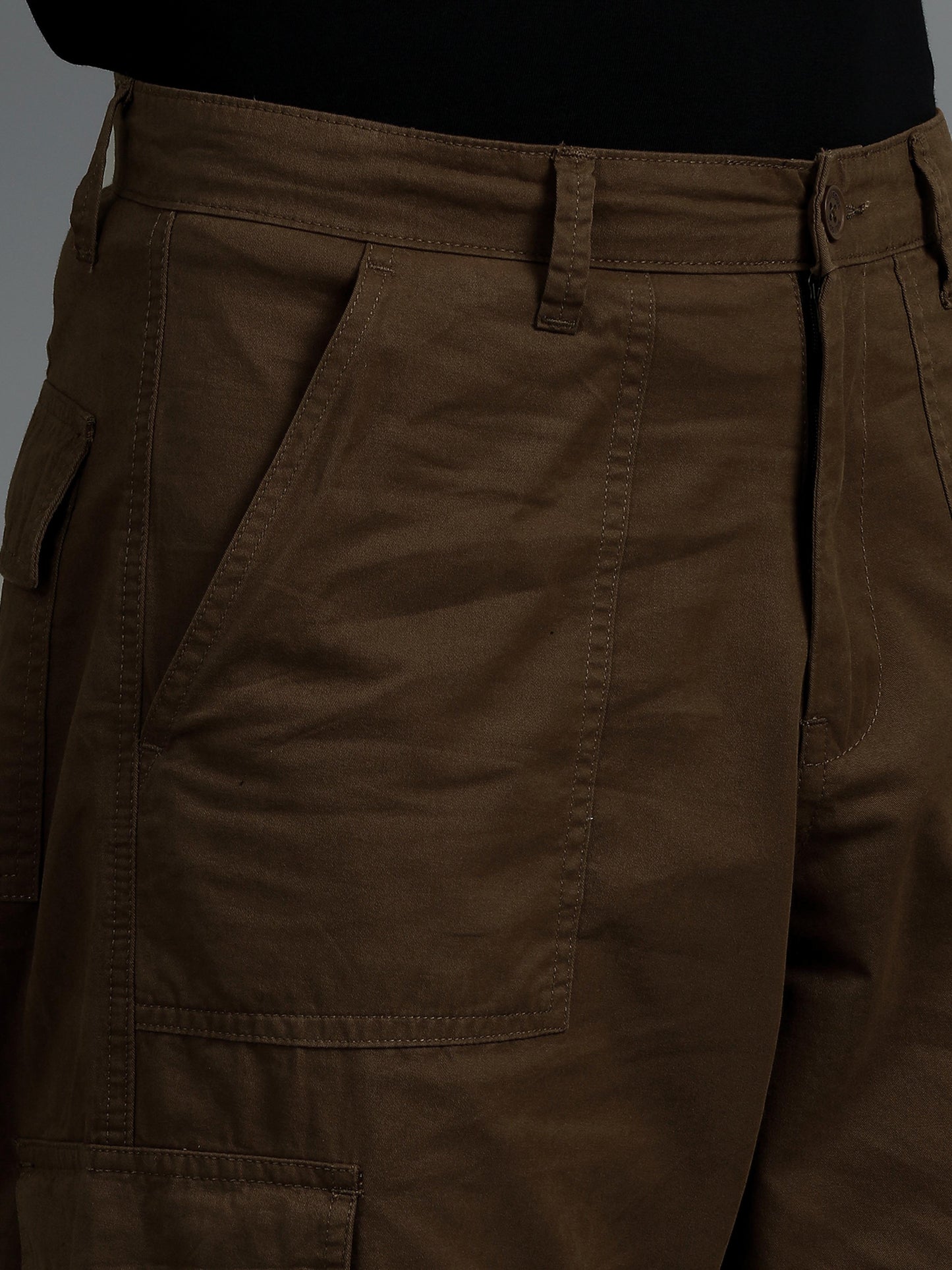 Men 2 Cotton Relaxed Fit Cargo Trousers, Brown Moss Green