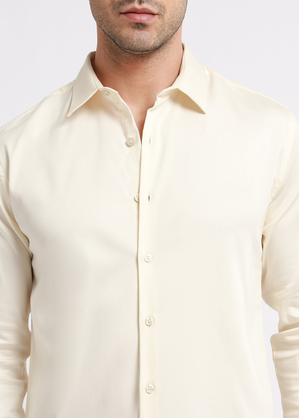 Cream Plain Satin Shirt