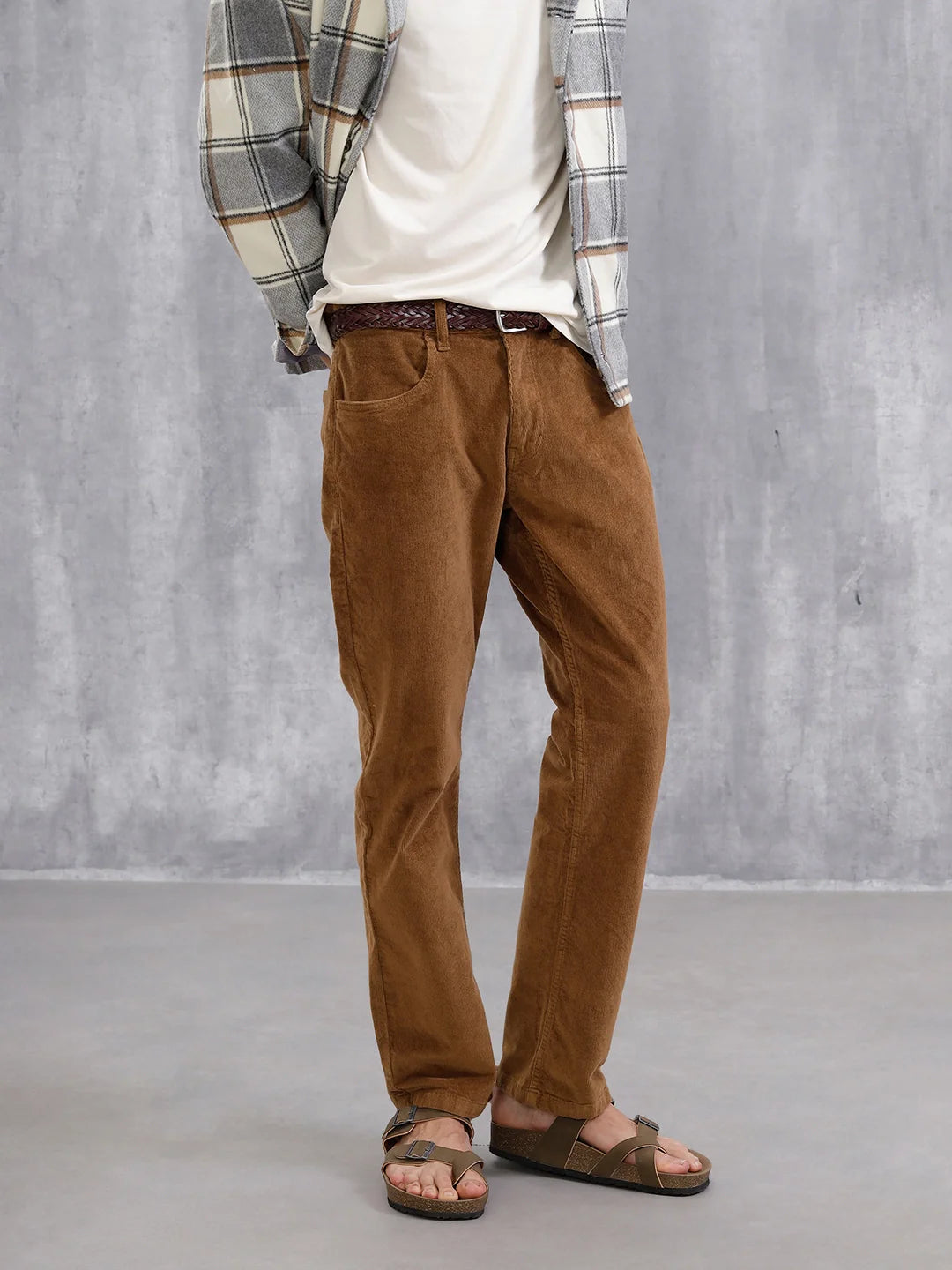 Corduroy Straight Fit Trousers | Khakhi