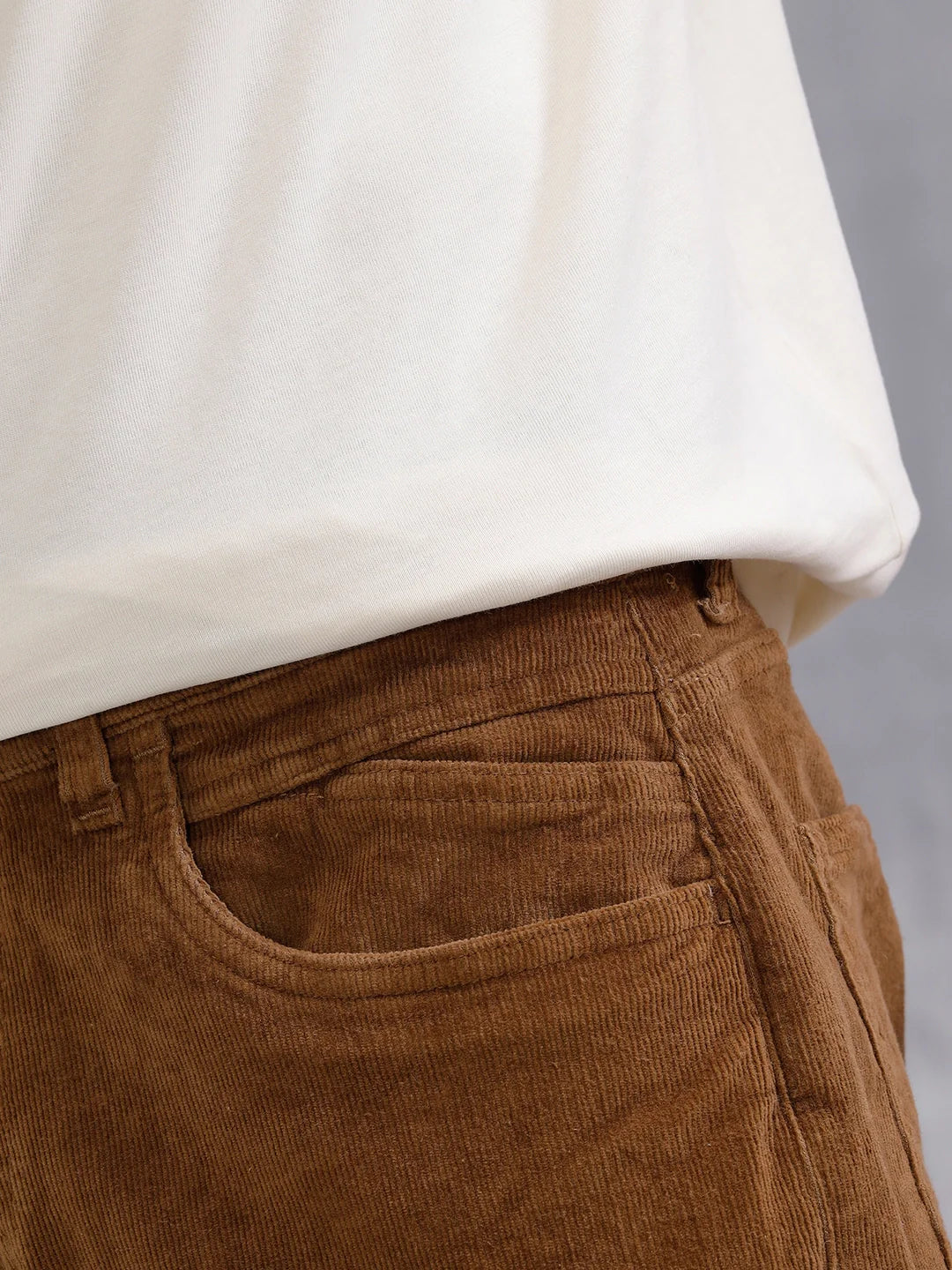 Corduroy Straight Fit Trousers | Khakhi