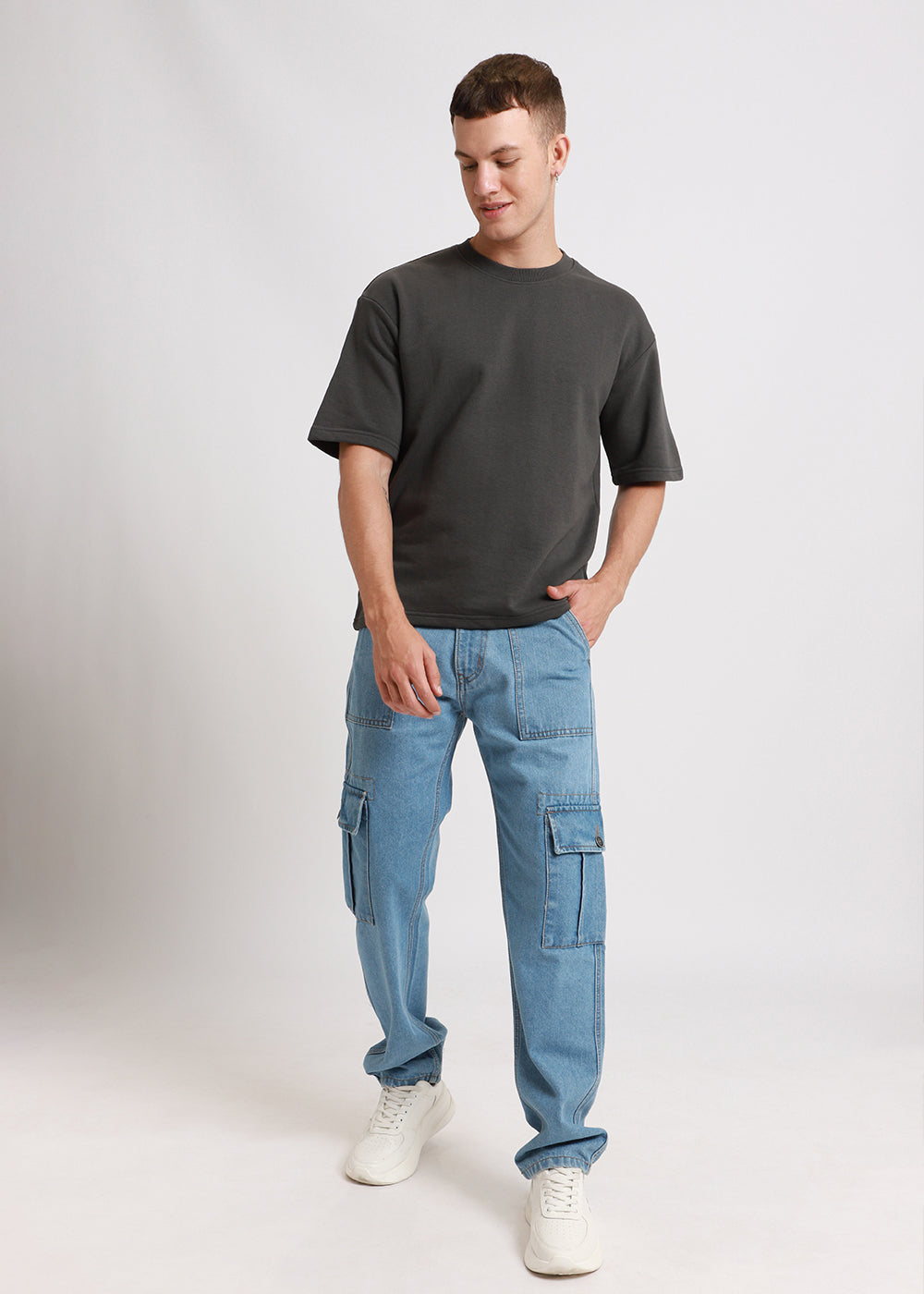 Shadow Gray Plain Oversized Basic T-shirt