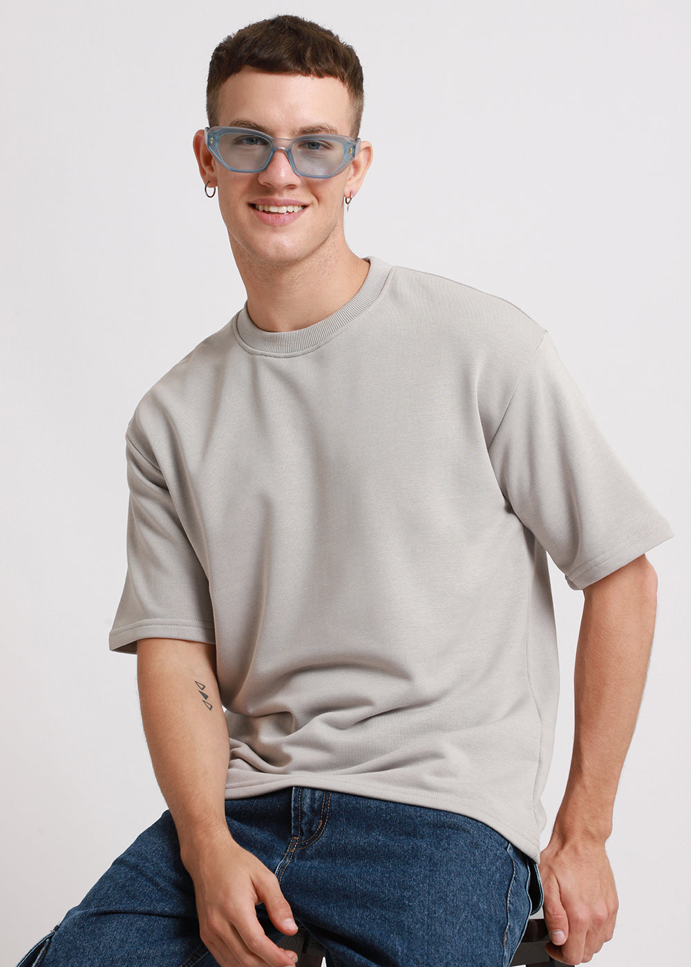 Pale Gray Plain Oversized Basic T-shirt