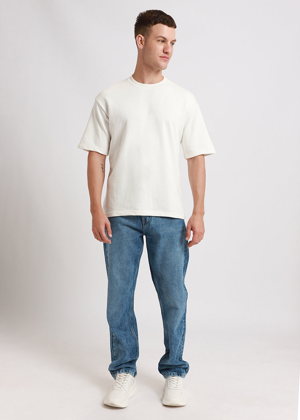 Merino White Plain Oversized Basic T-shirt