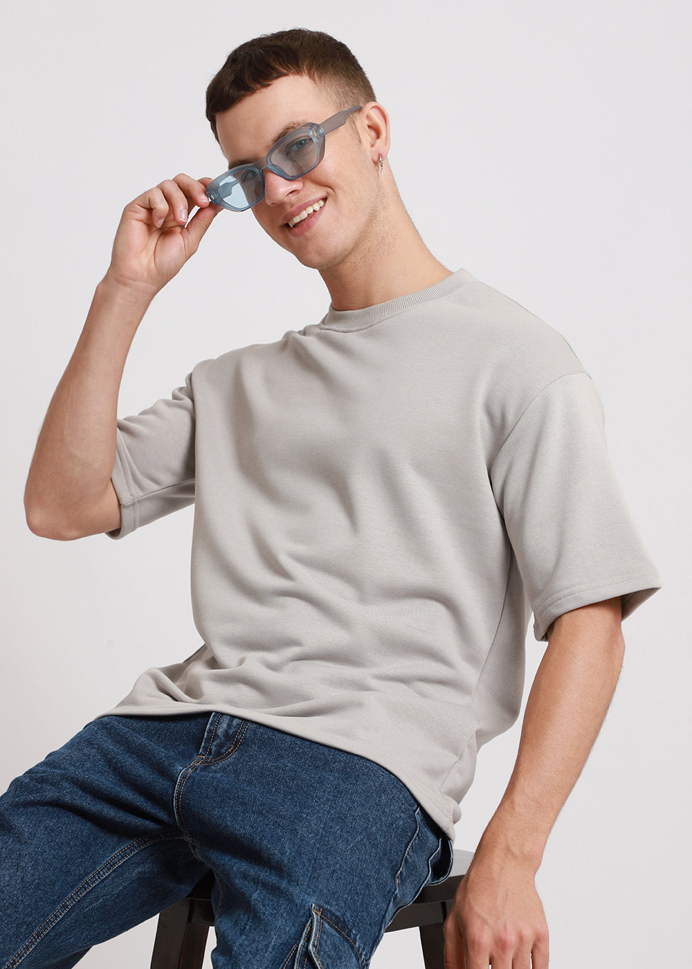 Pale Gray Plain Oversized Basic T-shirt