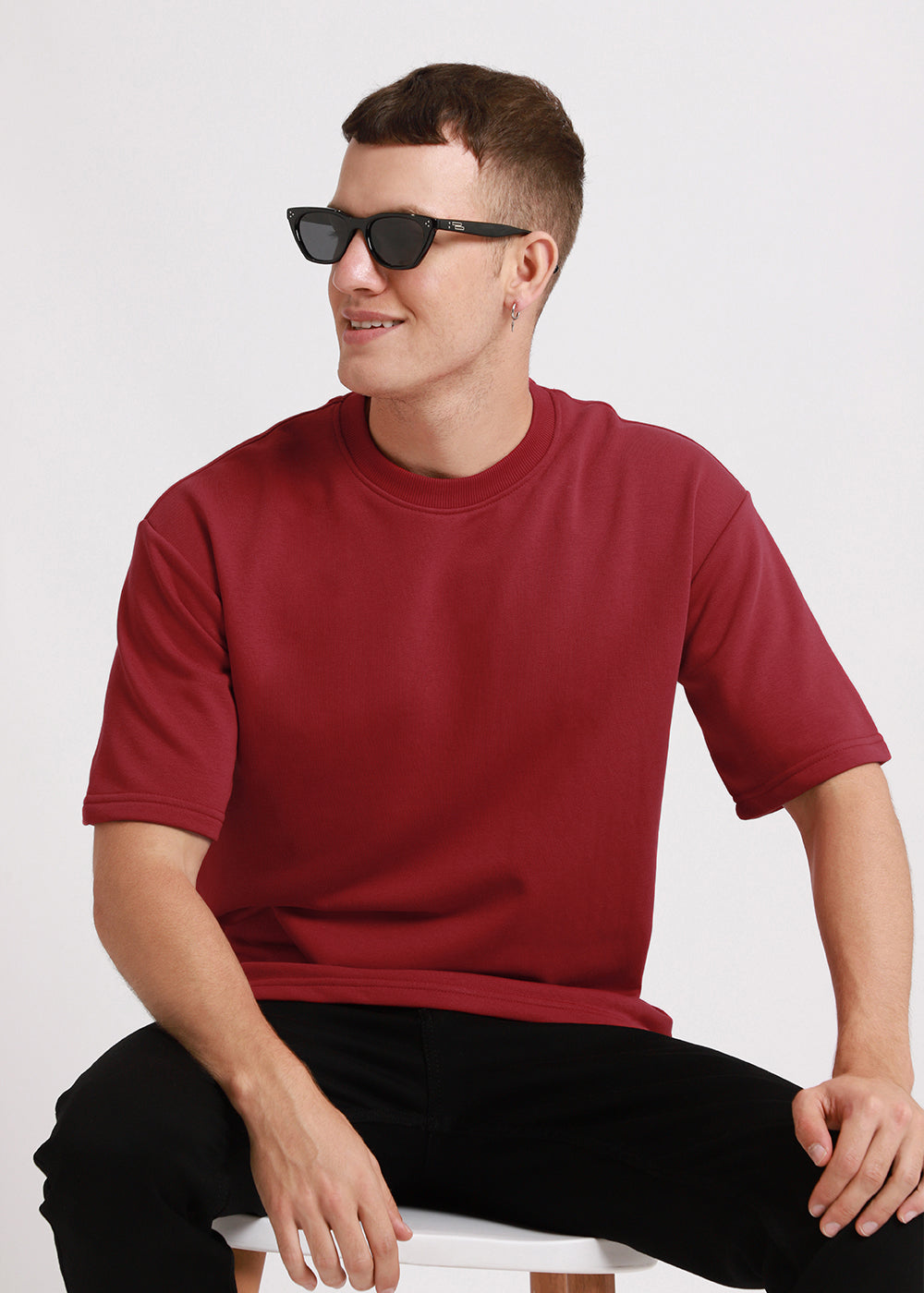 Crimson Red Plain Oversized Basic T-shirt