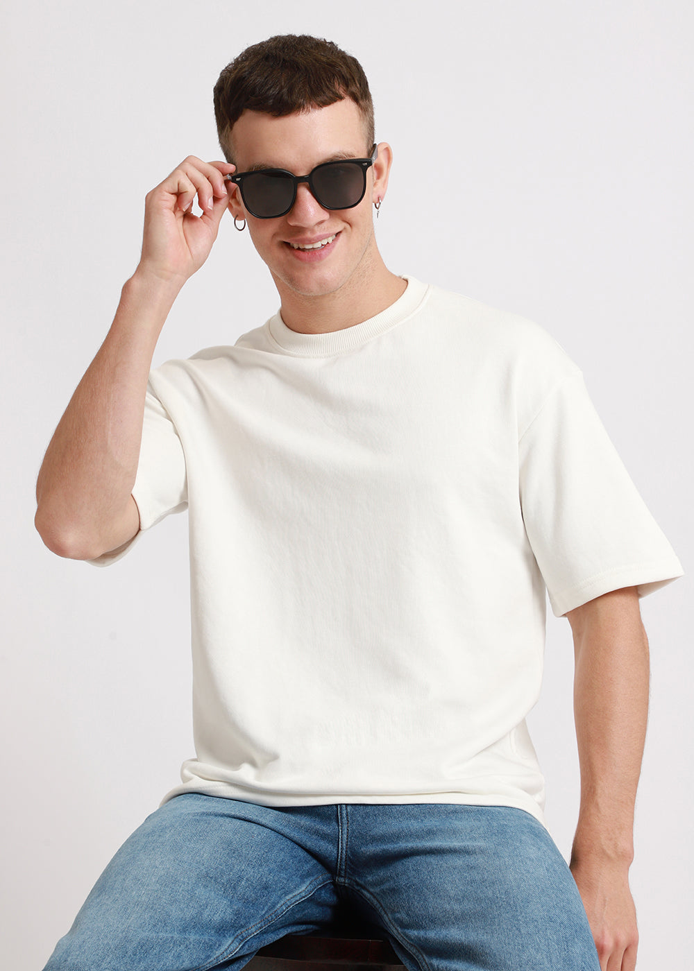 Merino White Plain Oversized Basic T-shirt