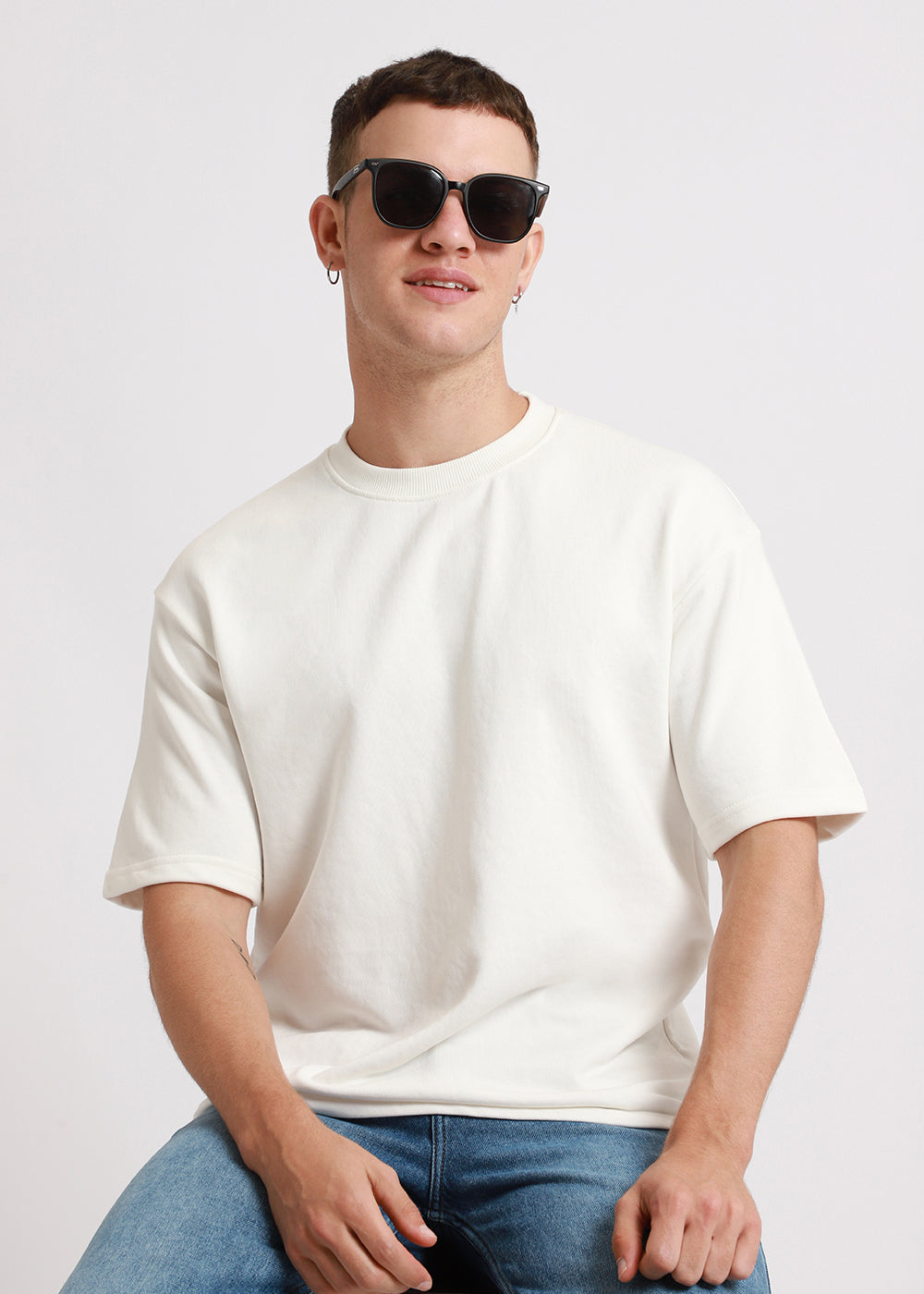 Merino White Plain Oversized Basic T-shirt