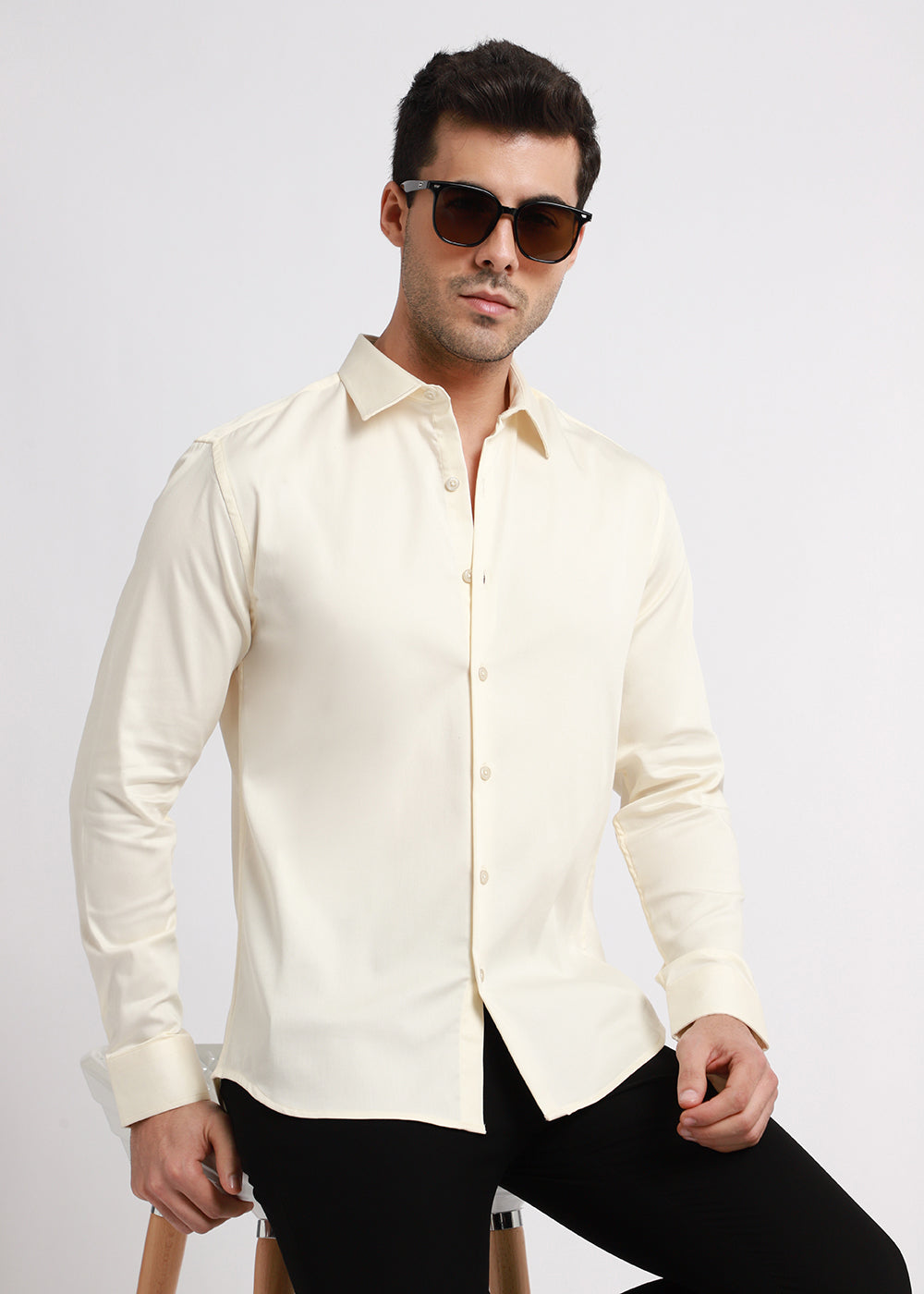 Cream Plain Satin Shirt