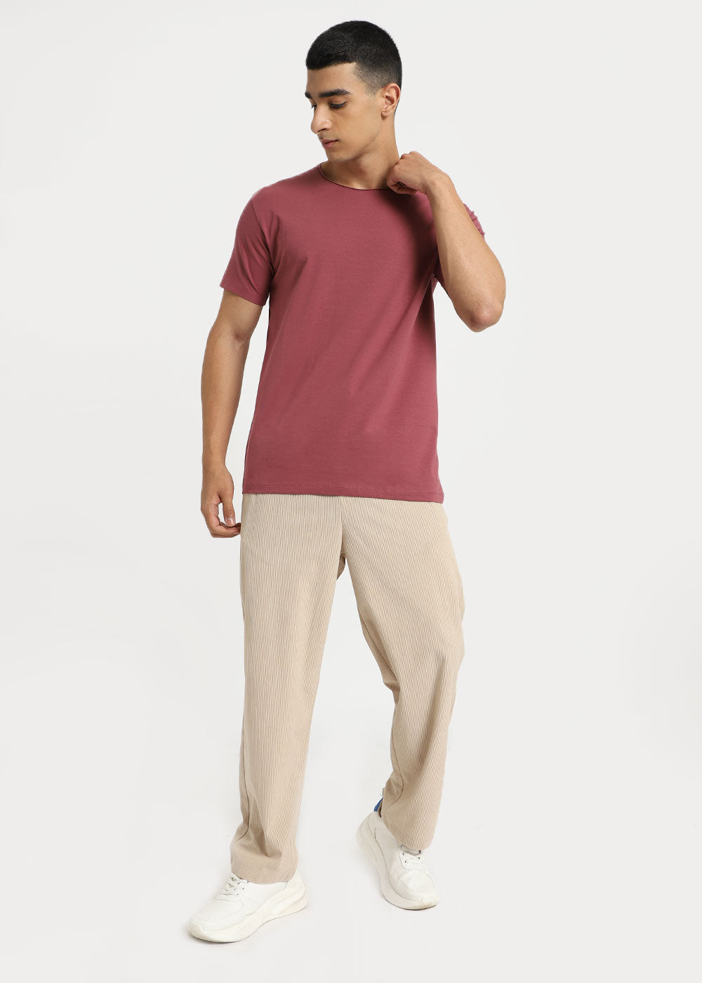 Salmon Pink Plain Crew neck T-shirt