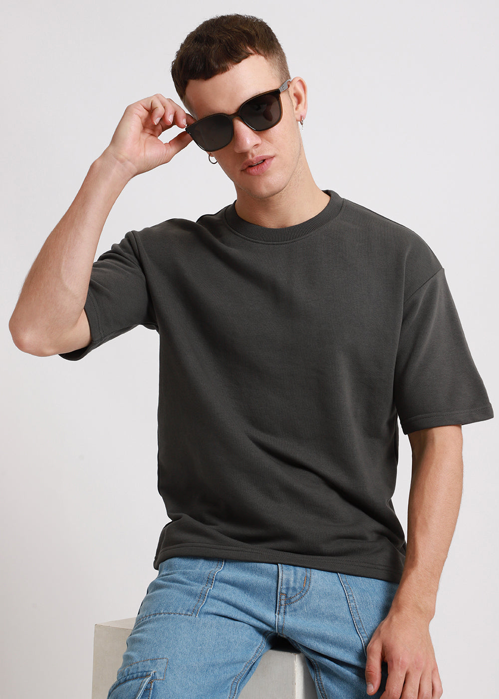 Shadow Gray Plain Oversized Basic T-shirt