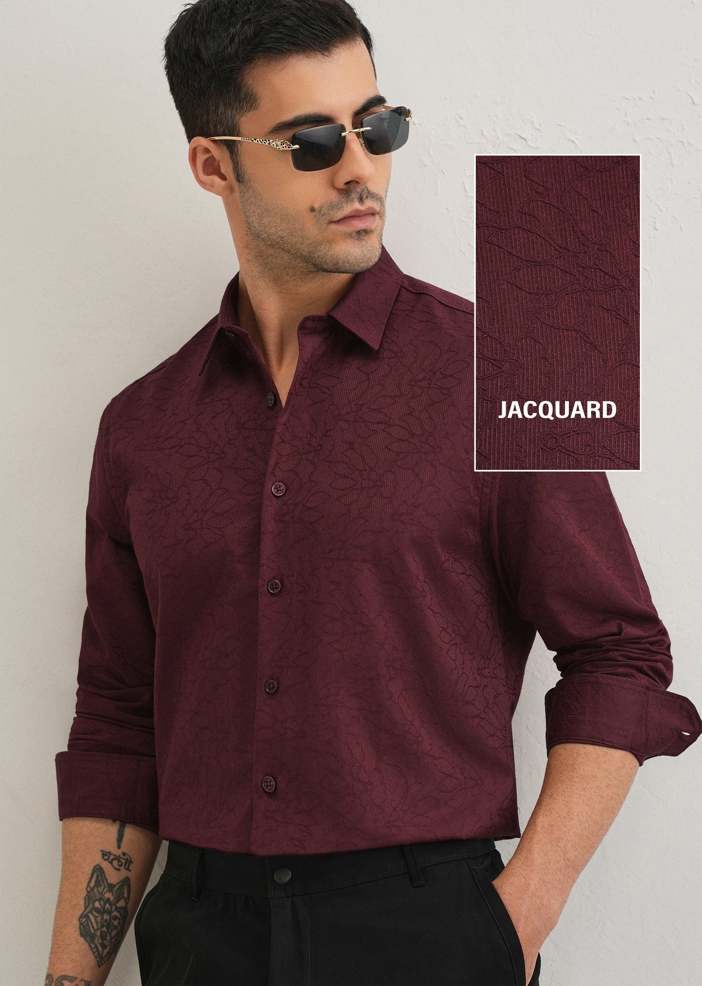 Antique Maroon Floral Jacquard Shirt