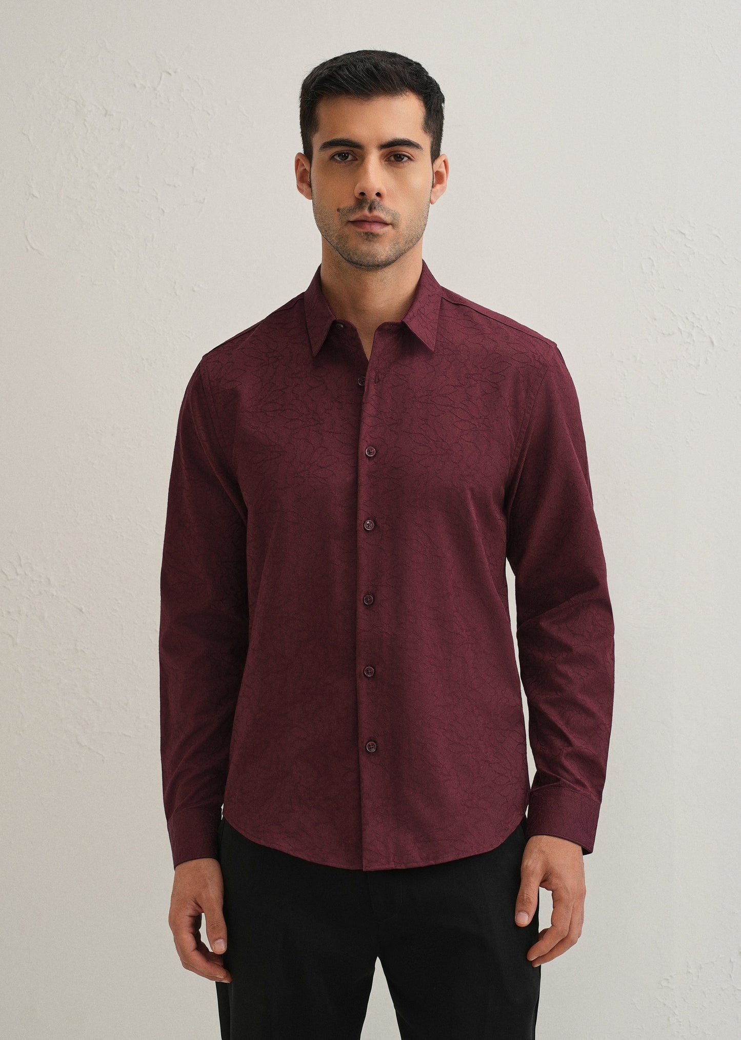 Antique Maroon Floral Jacquard Shirt