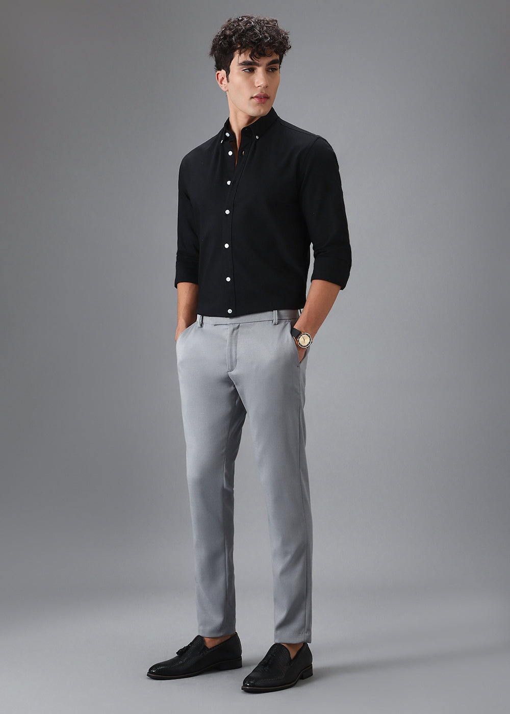 Ash Grey Blended Linen Formal Trouser