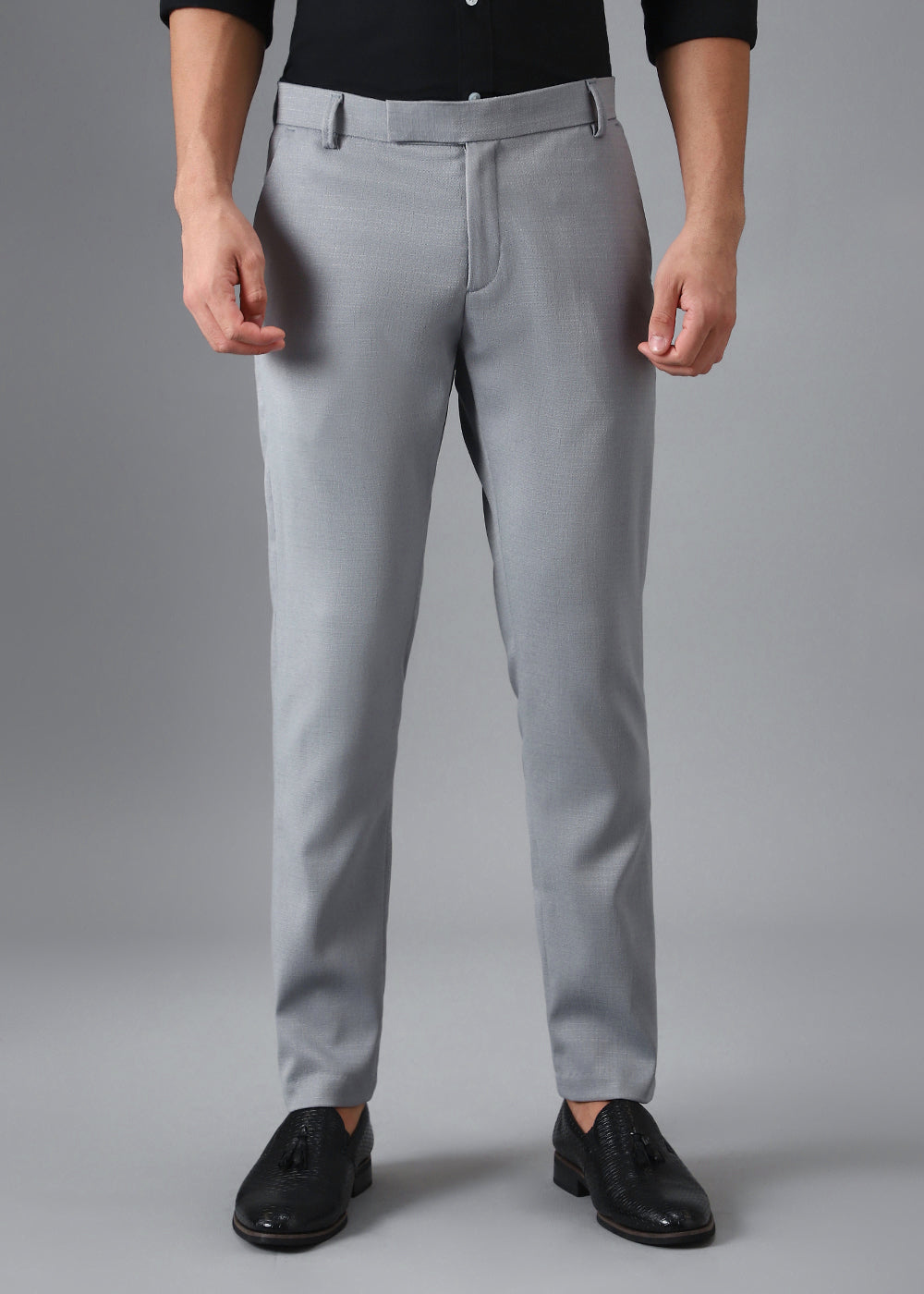 Ash Grey Blended Linen Formal Trouser