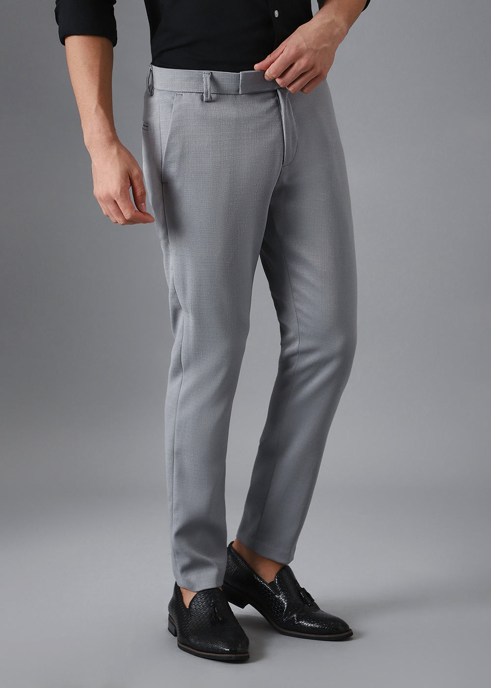 Ash Grey Blended Linen Formal Trouser