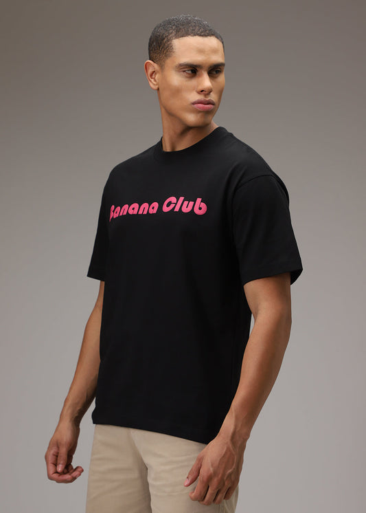 Banana Club Embossed Black Plain Oversized Fit T-shirt
