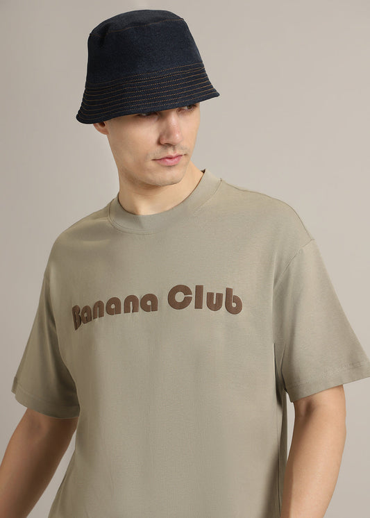 Banana Club Embossed Tan Plain Oversized Fit T-shirt