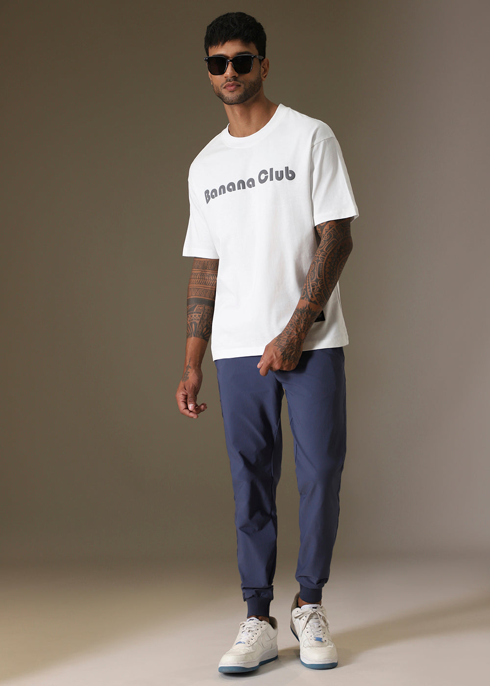 Banana Club Embossed White Plain Oversized Fit T-shirt