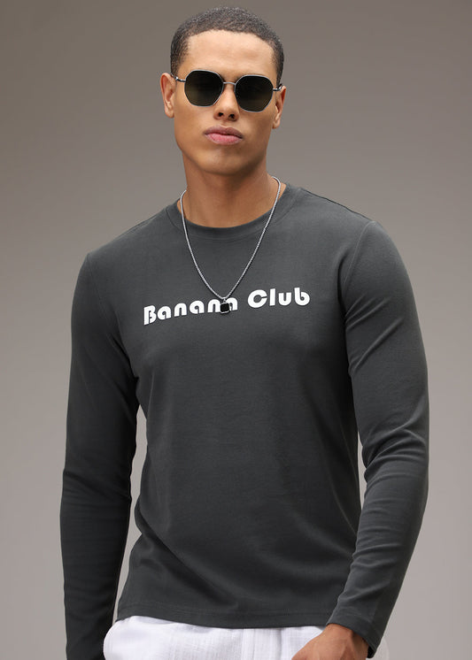 Banana Club Grey Plain Regular Fit T-shirt