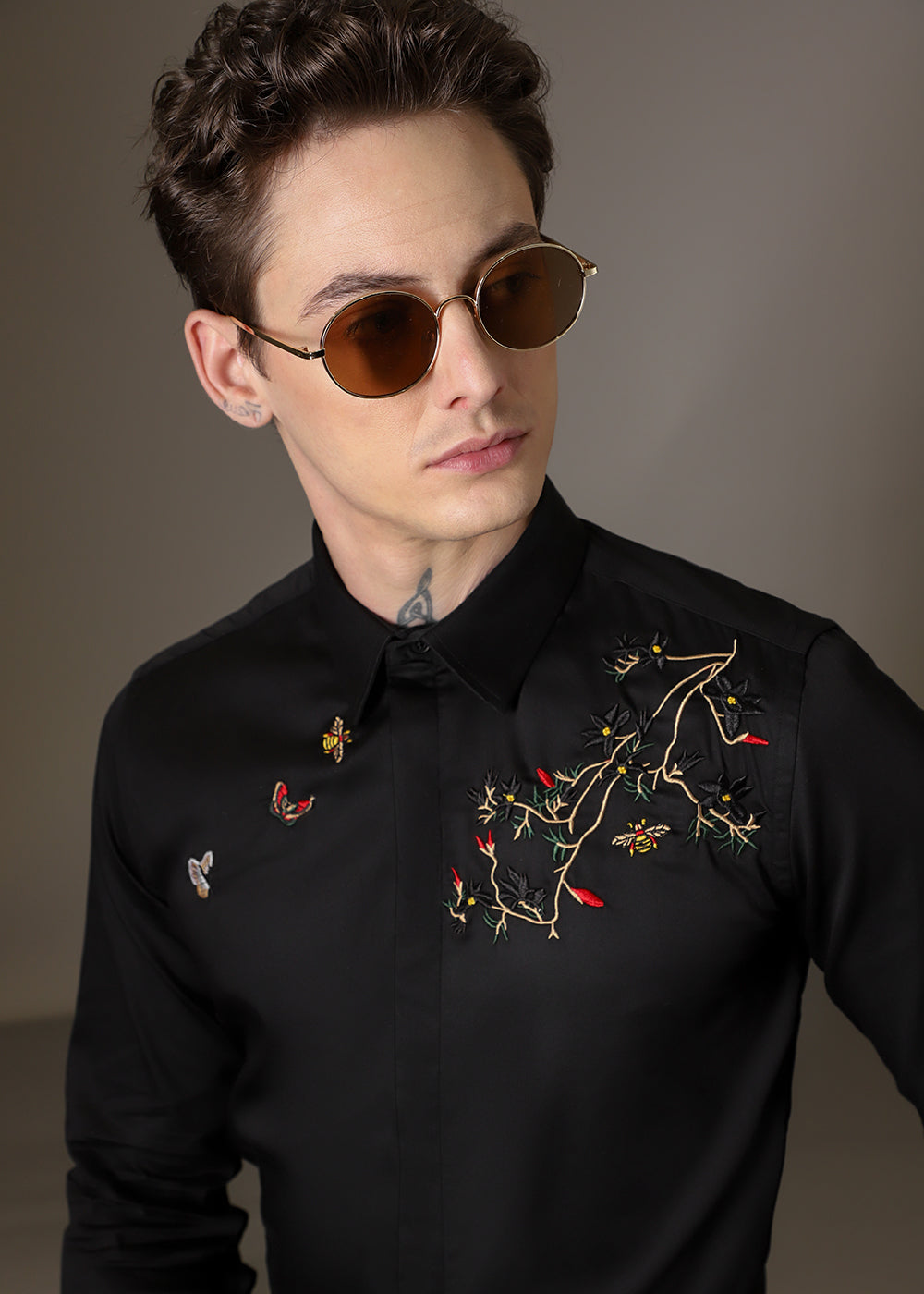 Beeclub Needle Work Black Designer Shirt