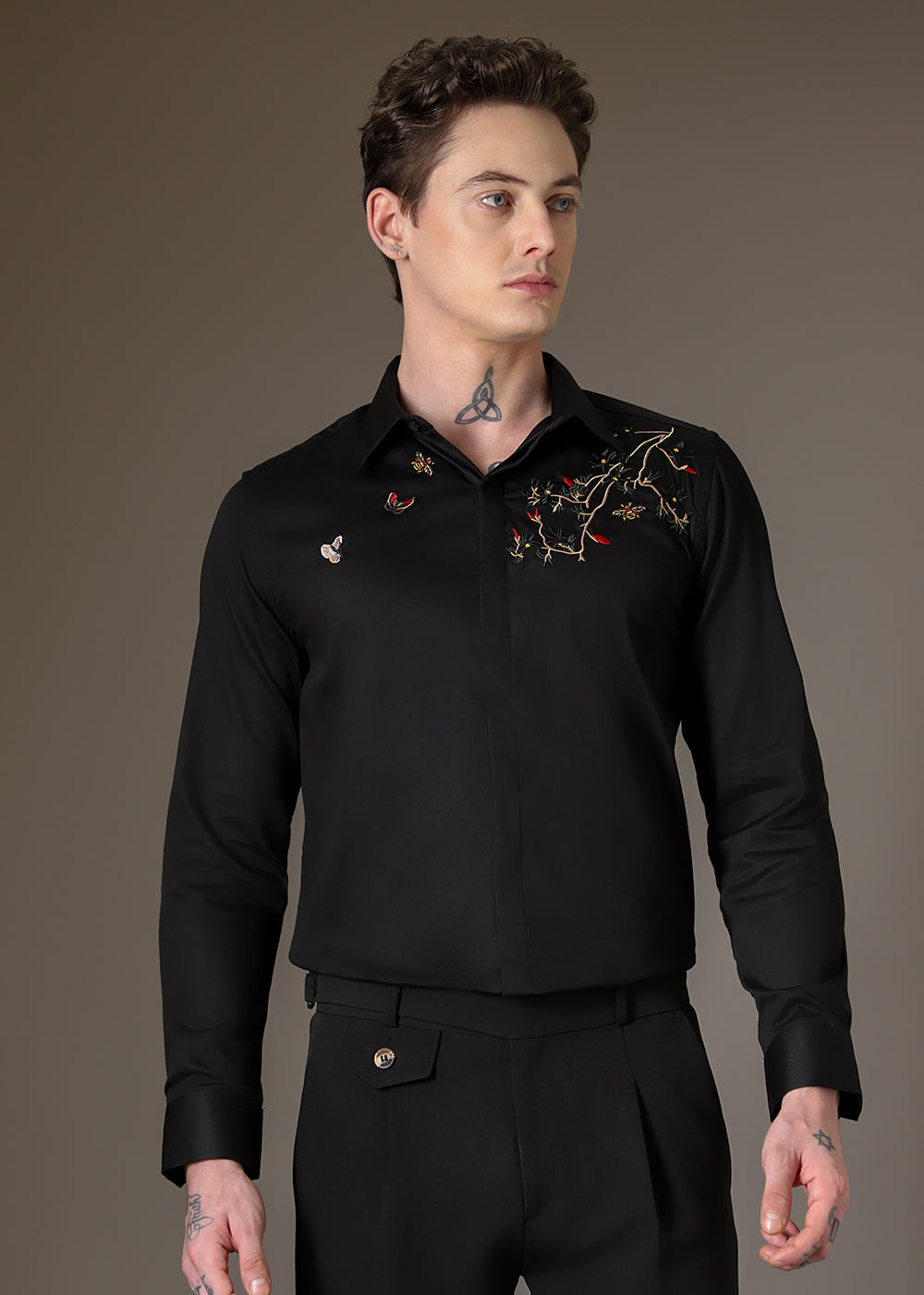 Beeclub Needle Work Black Designer Shirt