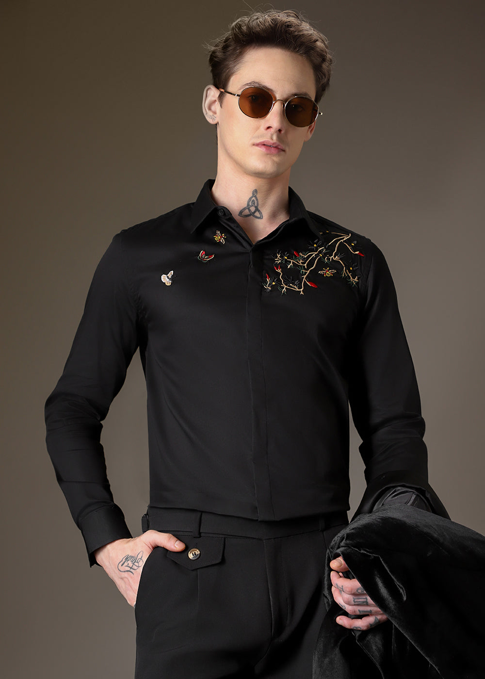 Beeclub Needle Work Black Designer Shirt