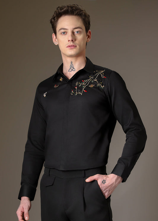 Beeclub Needle Work Black Designer Shirt