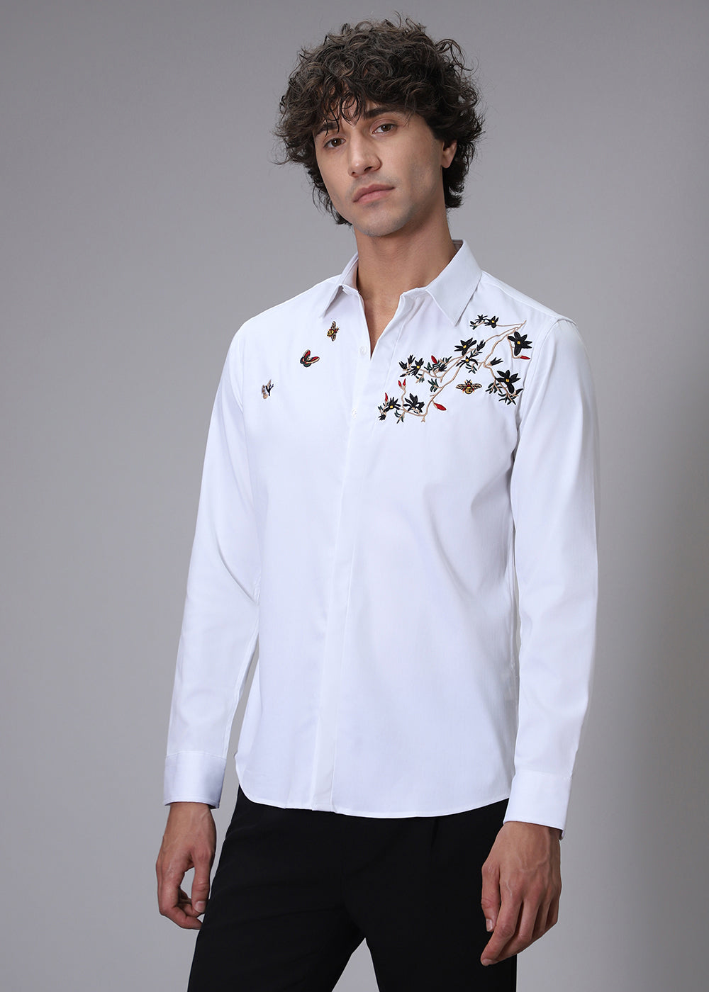 Beeclub Needle Work White Designer Shirt