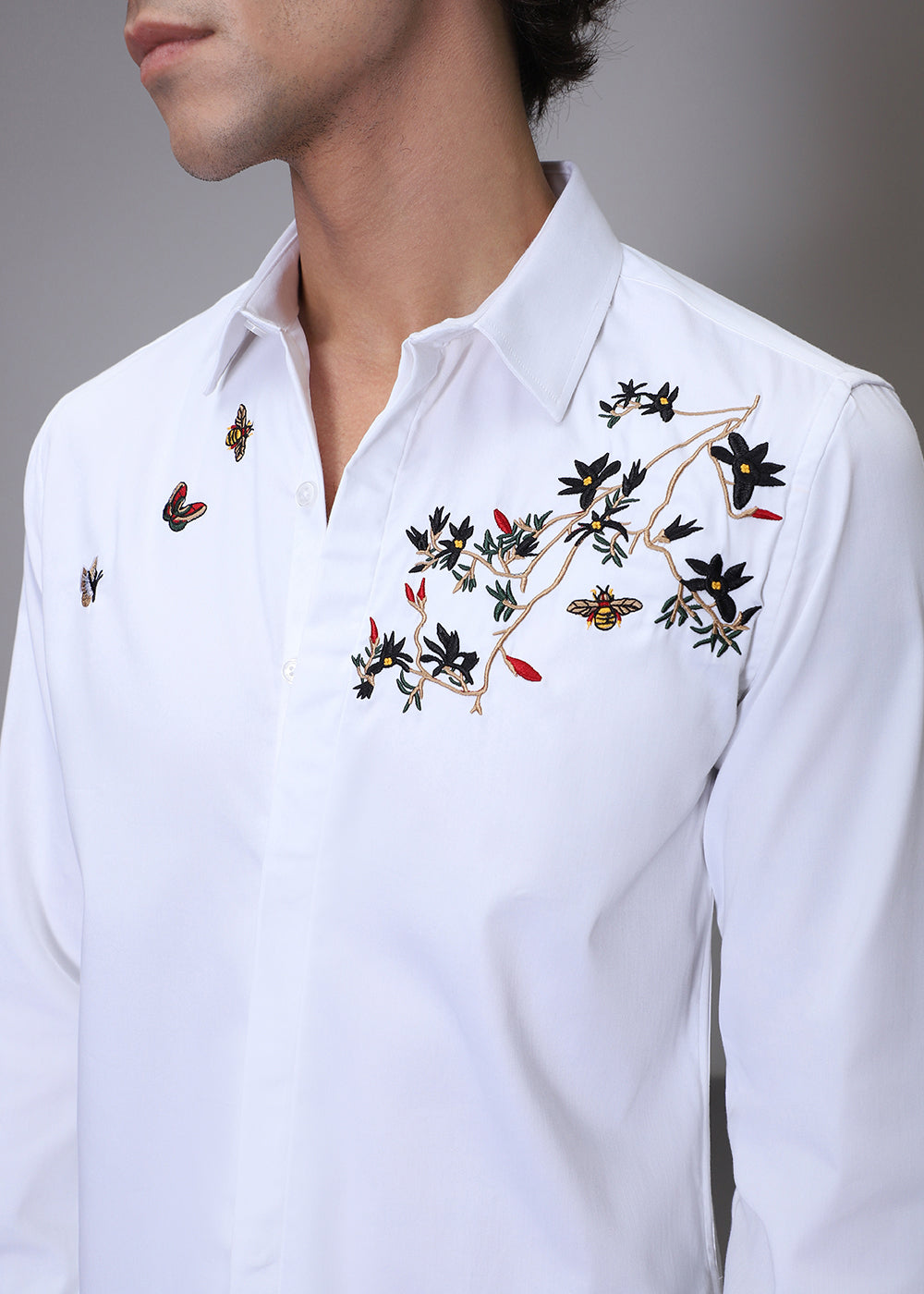 Beeclub Needle Work White Designer Shirt