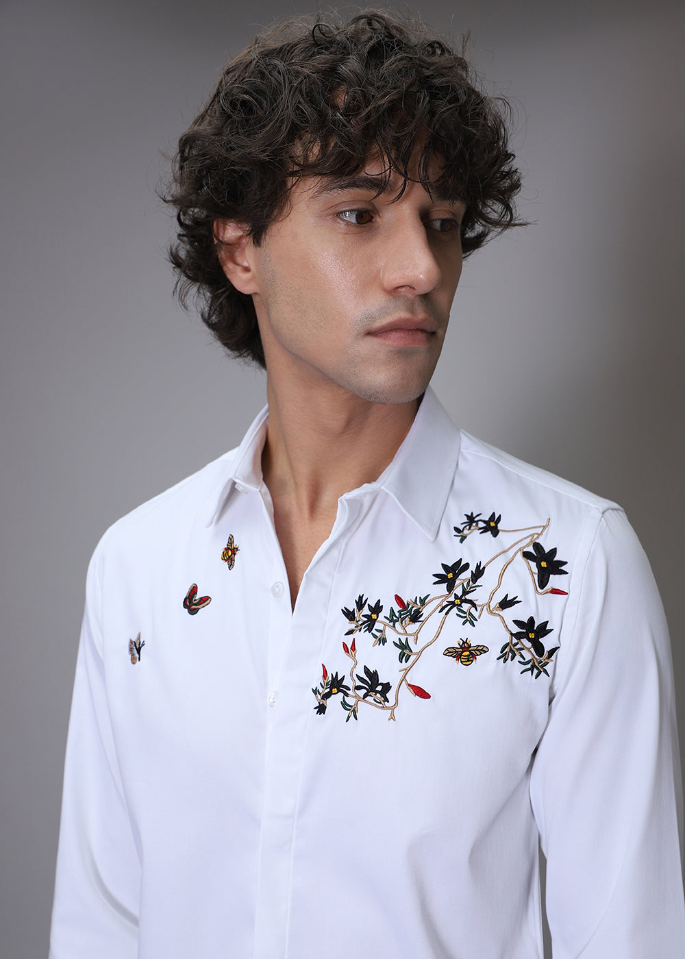 Beeclub Needle Work White Designer Shirt