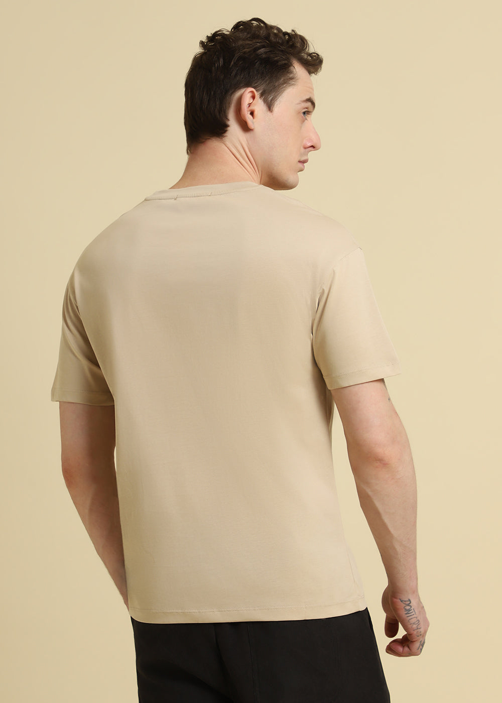 Beige Plain Basic Regular Fit T-shirt