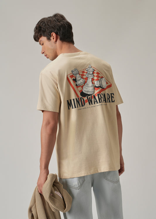 Beige Cream Back Printed Oversized T-Shirt