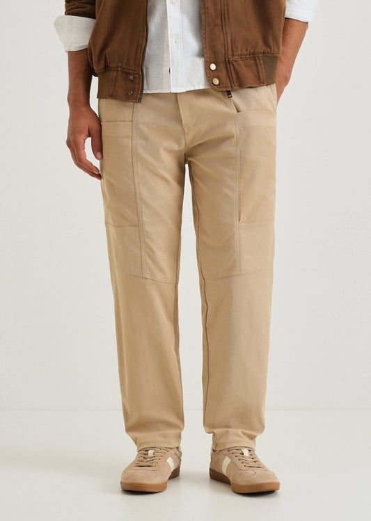 Beige Drawstring Panel Cargo