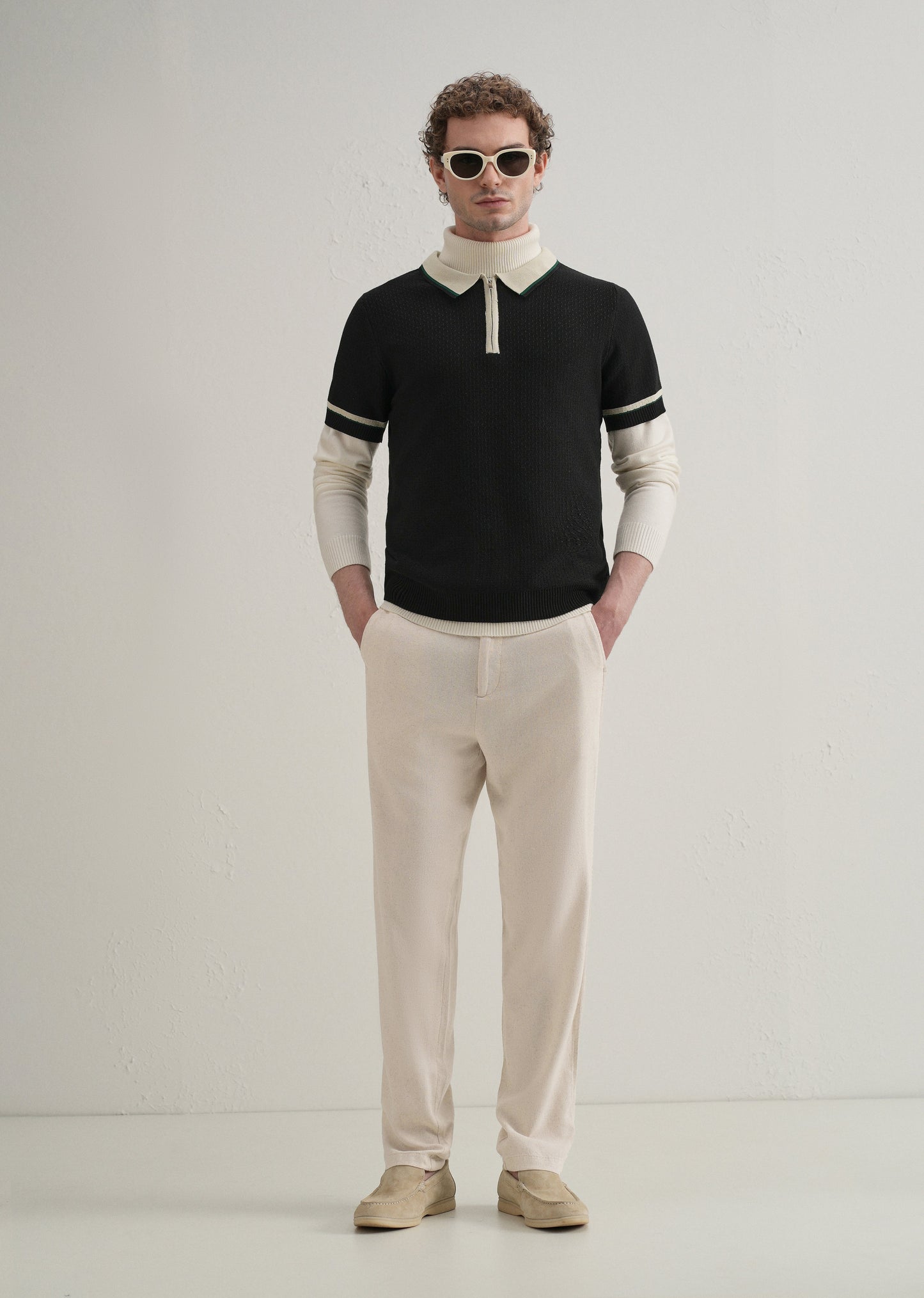 Beige Relaxed Fit Blended Linen Trouser