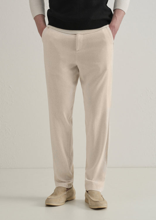 Beige Relaxed Fit Blended Linen Trouser