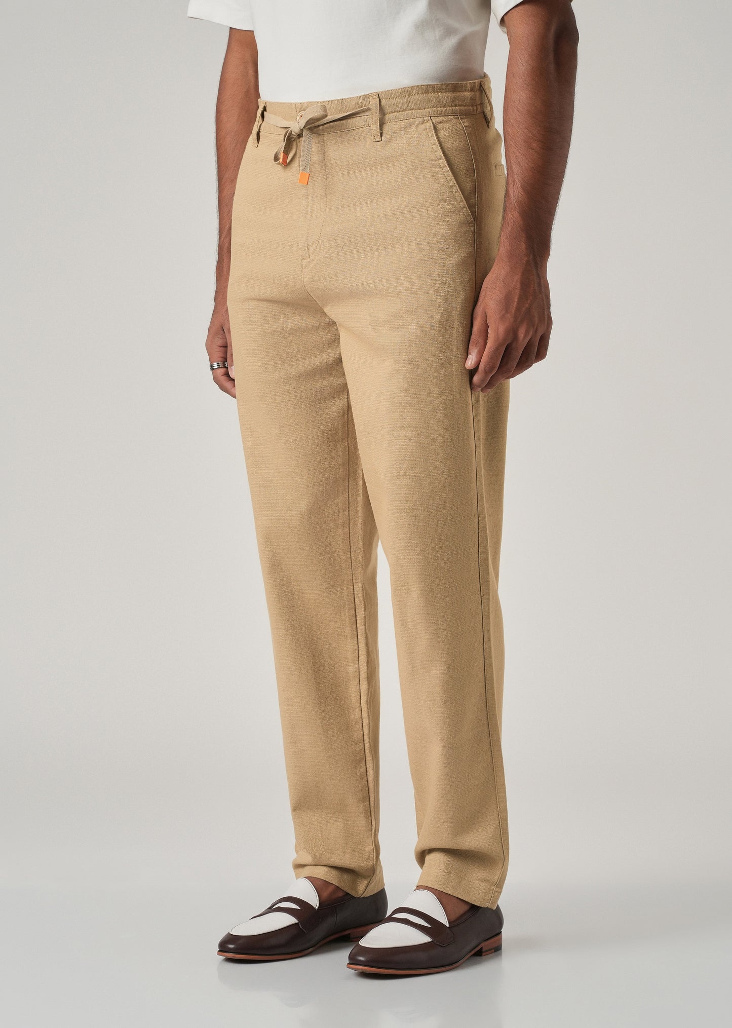Beige Linen-Look Cotton Trousers
