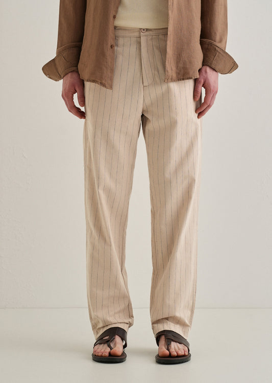 Beige Stripe Relaxed Linen Trouser