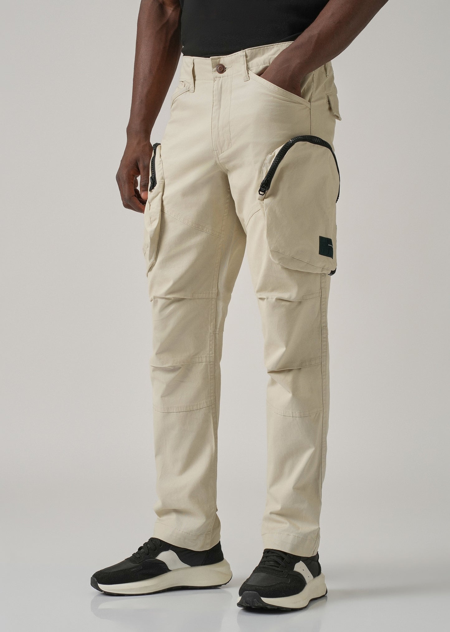 Beige Zipper Cargo Pant