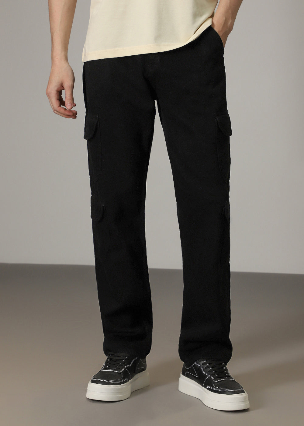 Black Double Pocket Cargo Denim
